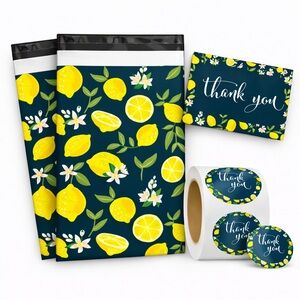 60-Piece Lemon Polymailer Shipping Set 🍋 20 Mailers 20 Cards 20 Stickers Bundle
